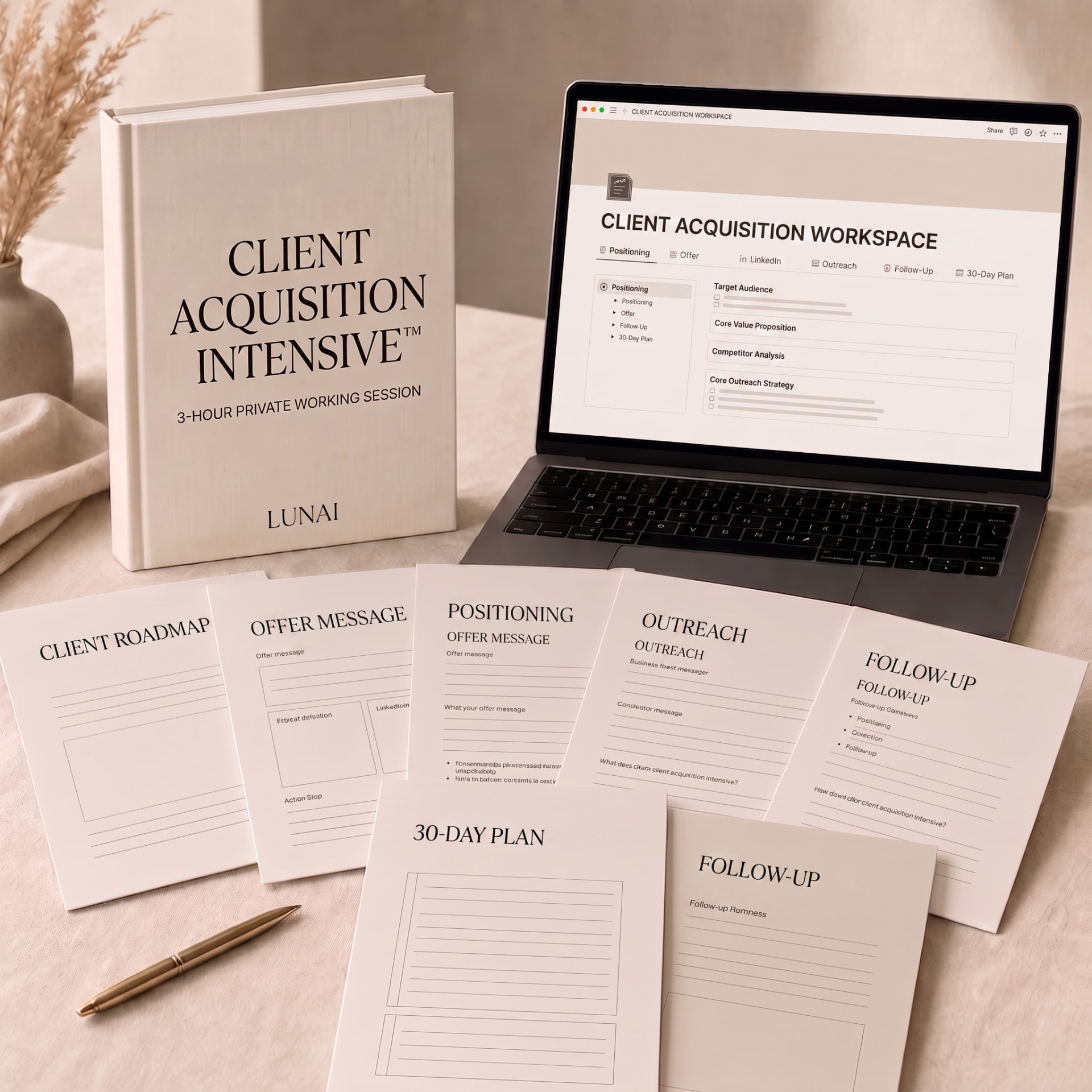 The Client Acquisition Intensive materials: workbook, workspace and worksheets